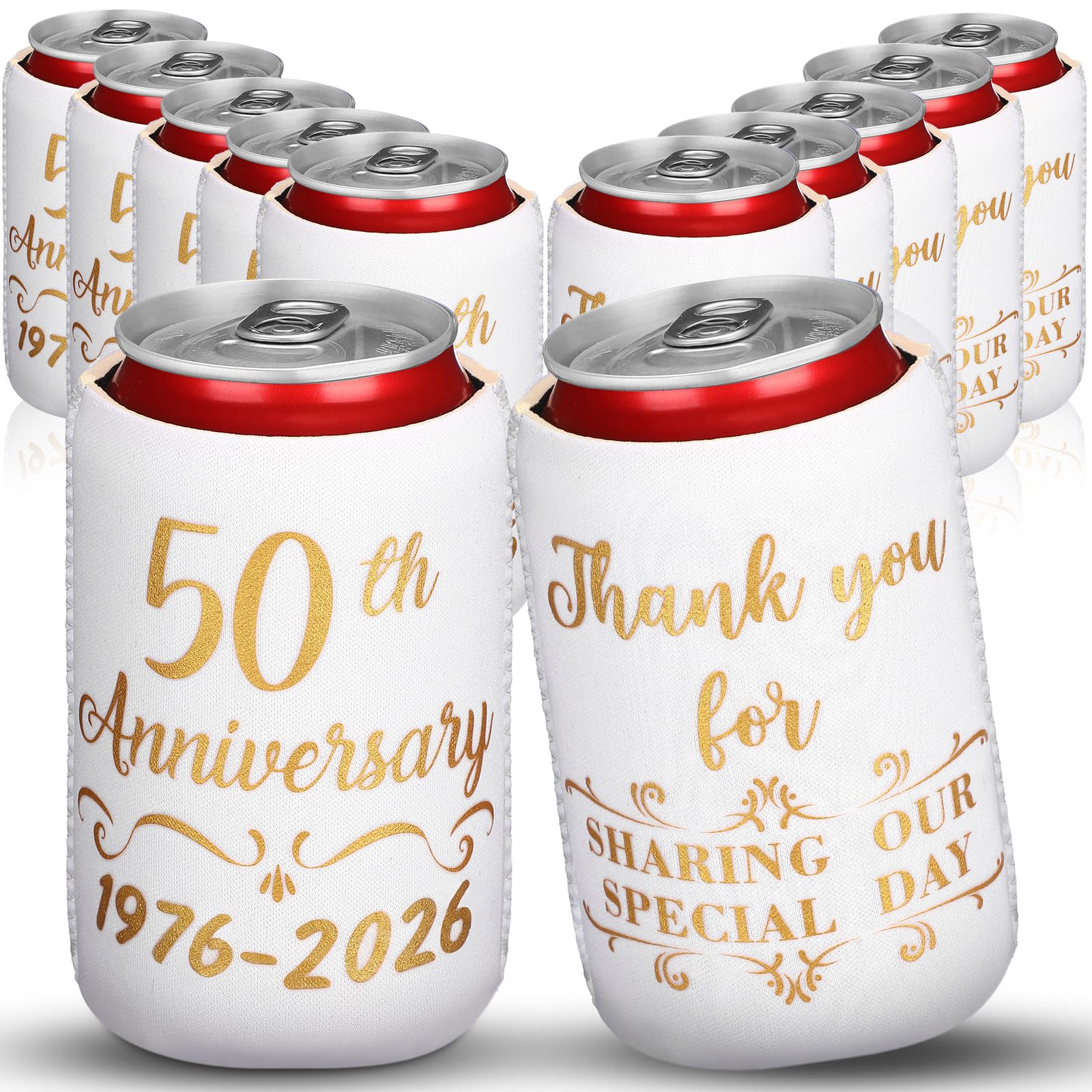 SiliFine 12 Pcs 50th Wedding Anniversary Decorations, Anniversary Party Beverage Can Cooler Sleeves 50th Can Neoprene Cooler 50 Years Cups Sleeves