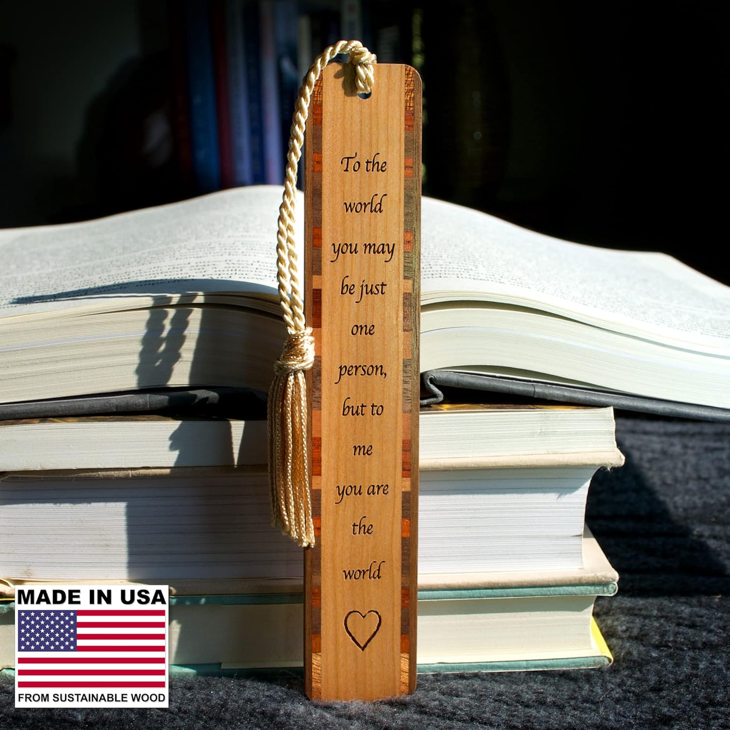 Personalized to Me You are The World Quote, Engraved Wooden Bookmark - Made in USA - Also Available Without Personalization