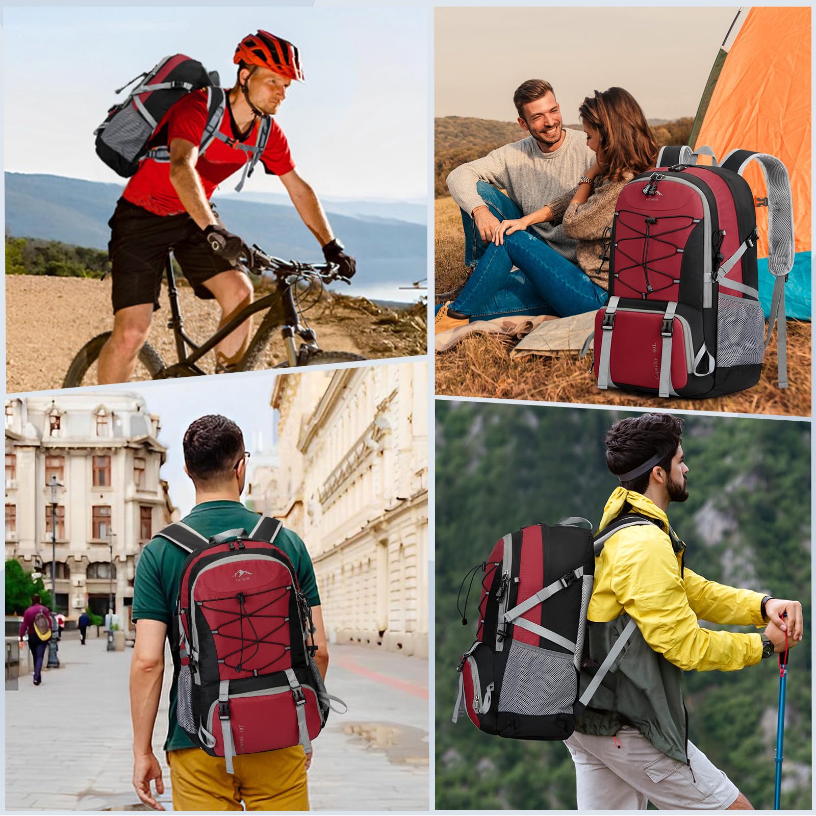 RAINSMORE Zaino Trekking 40 Litri Zaino Pieghevole Impermeabile Zaino Montagna Zaino da Viaggio Uomo e Donna Zaino Escursione per Hiking Campeggio Rosa