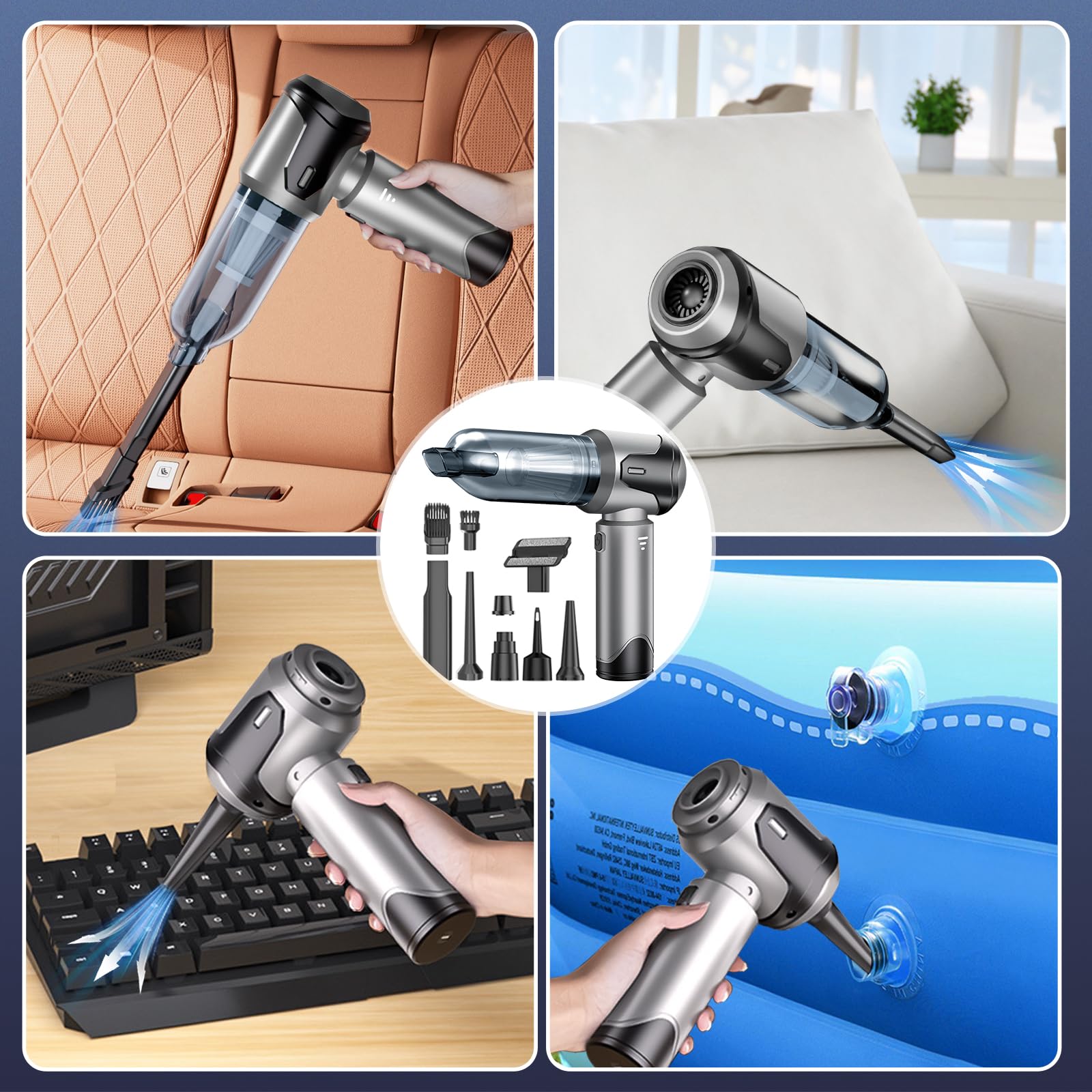 Aspirabriciole Senza Fili Potente, 15000Pa Aspirapolvere Portatile Senza Fili, 3 in 1 Ricaricabile Portatile Leggero, Mini Aspirapolvere 3 Velocità, per Auto, Ufficio, Casa