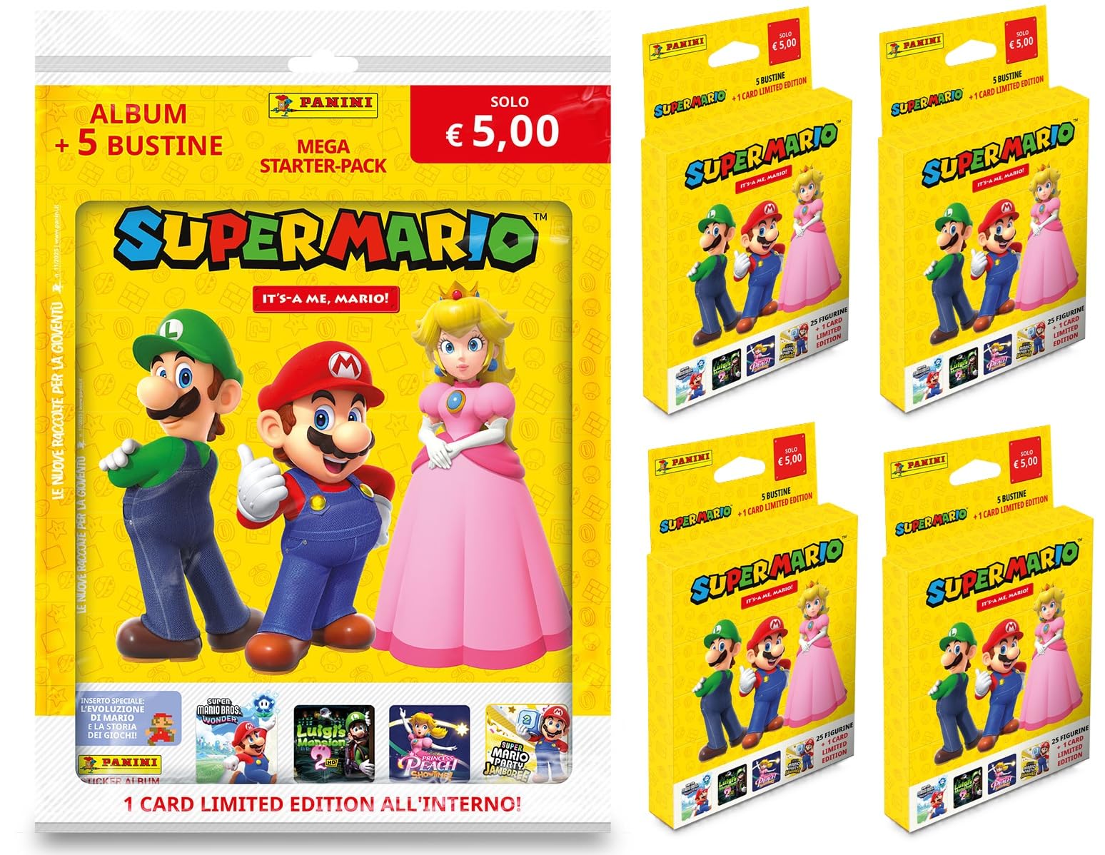 Super Mario: It's-A-Me, Mario! Sticker Collection Panini - Super Starter Pack [Album + 25 Bustine + 1 Card Limited Edition]