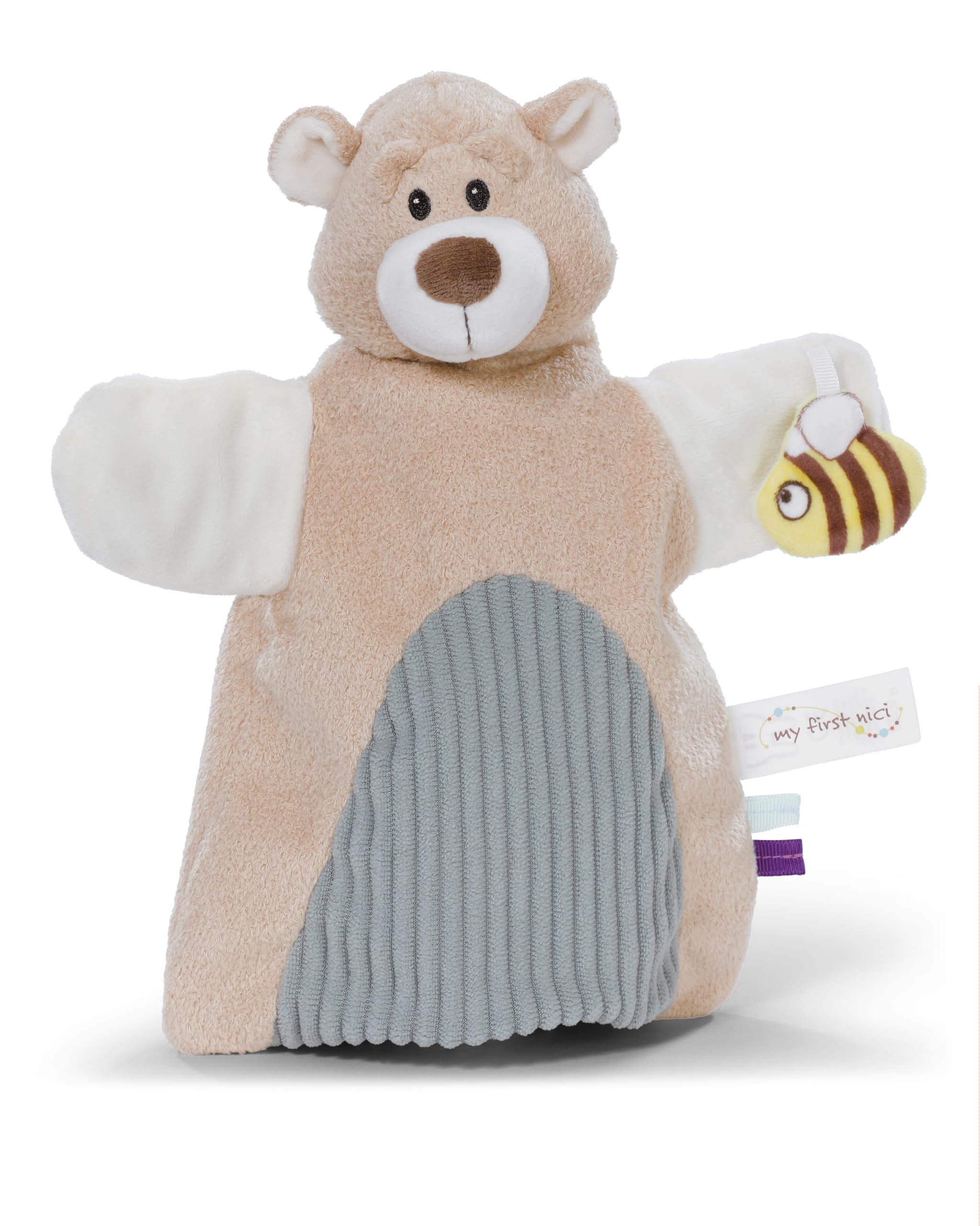 NICI 2-in-1 Comfort Blanket and Hand Puppet, Bear, 26 x 25 cm, Beige, Cuddly Blanket for Babies and Toddlers, Baby Cuddle Blanket for Playing, Gripping, Cuddling and Discovering – 61856