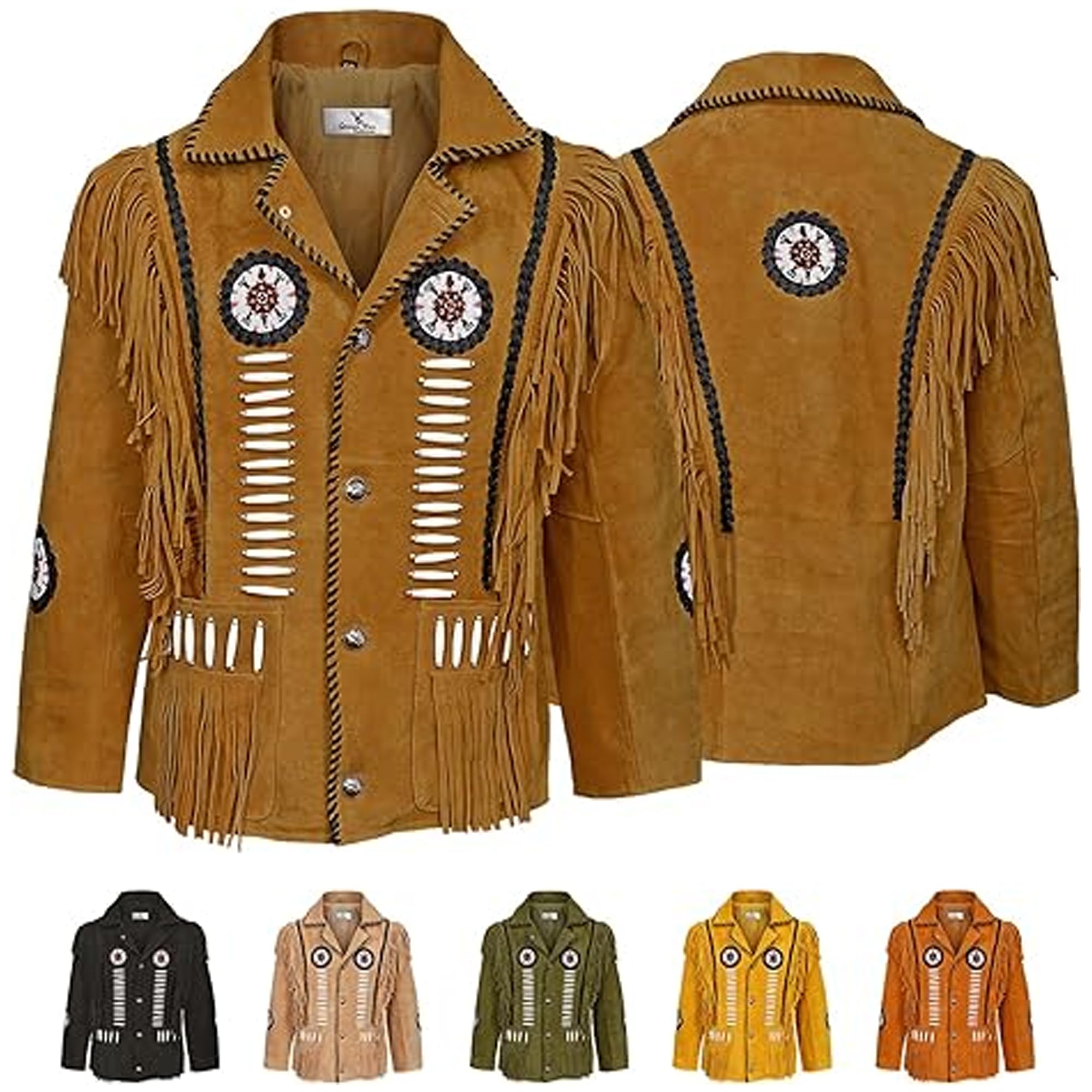 German Wear Herren Indianer Westernjacke Reiter Jacke Western-Lederjacke Tracht jacken