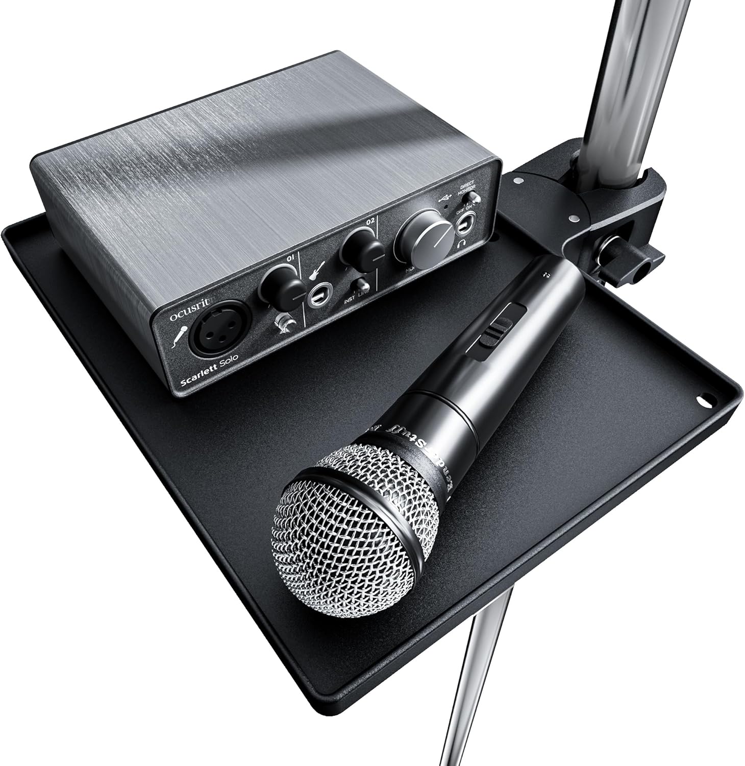 Microphone Stand Plastic Tray, Mic Stand Clamp-On Rack Tray Holder for Most Mic Stands, for Stage, Live Streaming, Concert Performance, Karaoke (9″ x 6.6″) (Black, x 1pcs)