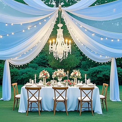 Miniatura 2 de FUHSY Cortinas de techo blancas para boda, cortina de techo de 5 x 10 pies, 4 paneles de tela para ceremonia de boda, tela transparente, cortinas