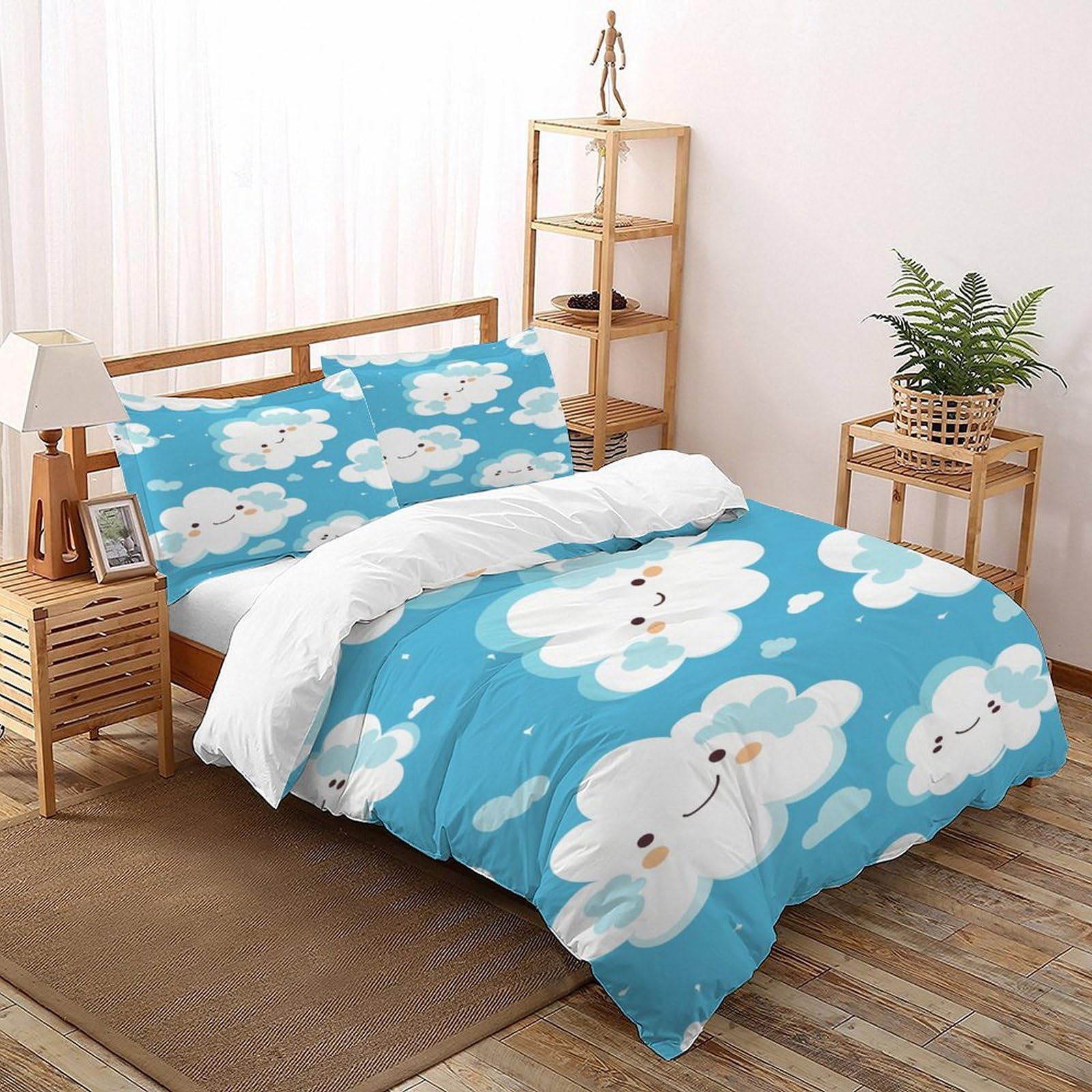 Parure de lit 200x200 imprimé nuage pour une chambre parentale zen