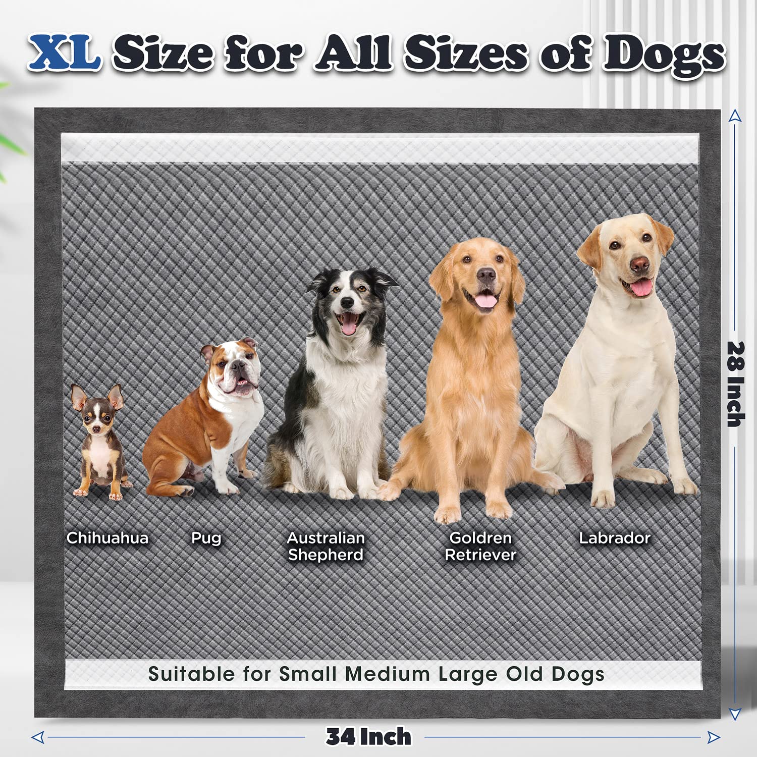 Gimars XL 71 cm x 86 cm, 6-warstwowe, ultra Abolsorbent węgiel drzewny dla psów, szczelne karbonowe podkładki dla szczeniaków, kontrola zapachu i szybkoschnące podkładki treningowe dla psów, 50 sztuk