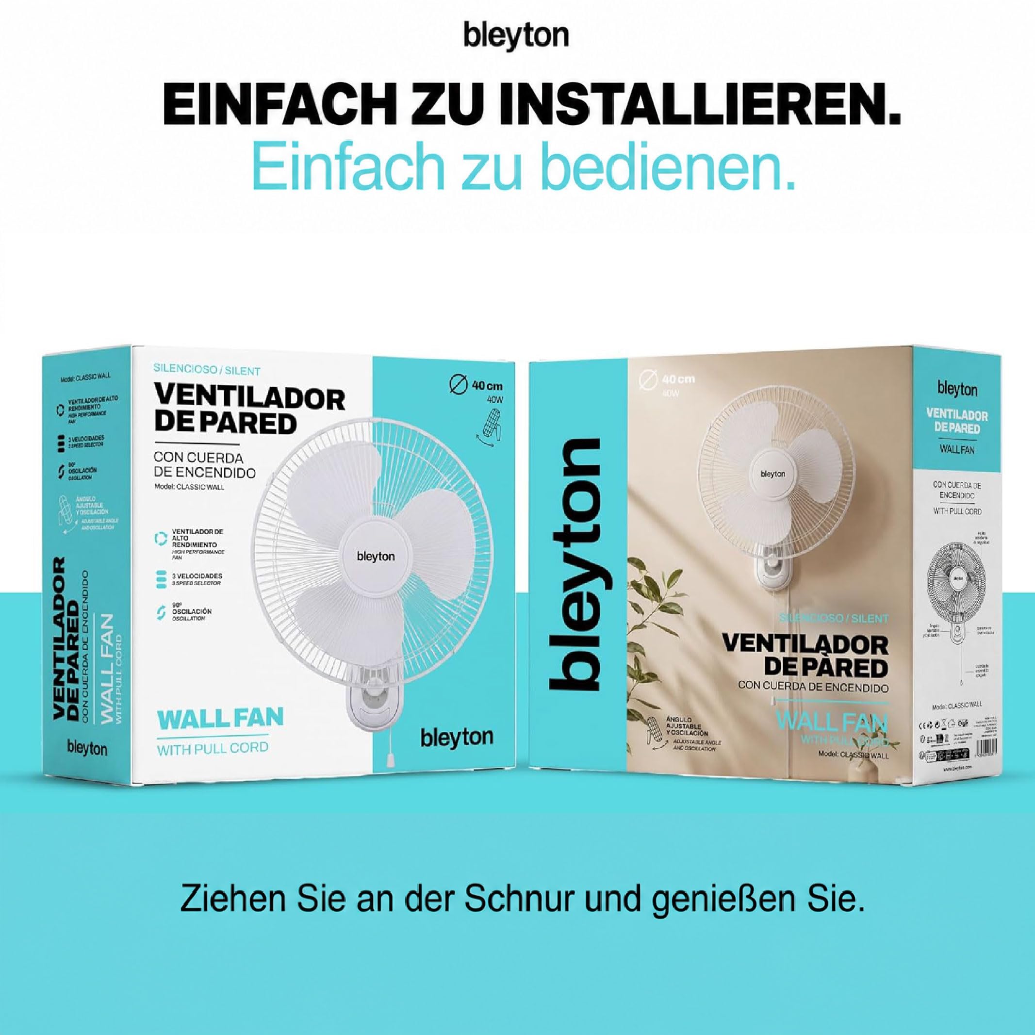 GROWMANIA Leiser Ventilator | Standventilator, Tischventilator und Wandventilator | 3 leise Geschwindigkeitsstufen | Leistungsstark mit 40 W