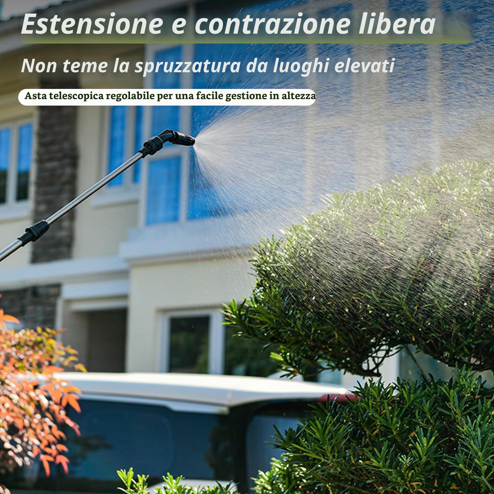 Spruzzatore A Pressione, 8L Batteria Spruzzatore Giardino Con Lancia 4 Ugelli Regolabili Spruzzatore A Zaino Con Batteria 2400 Mah (Pompa Automatica Da 7,4V Serbatoio Trasparente Lancia Telescopica)