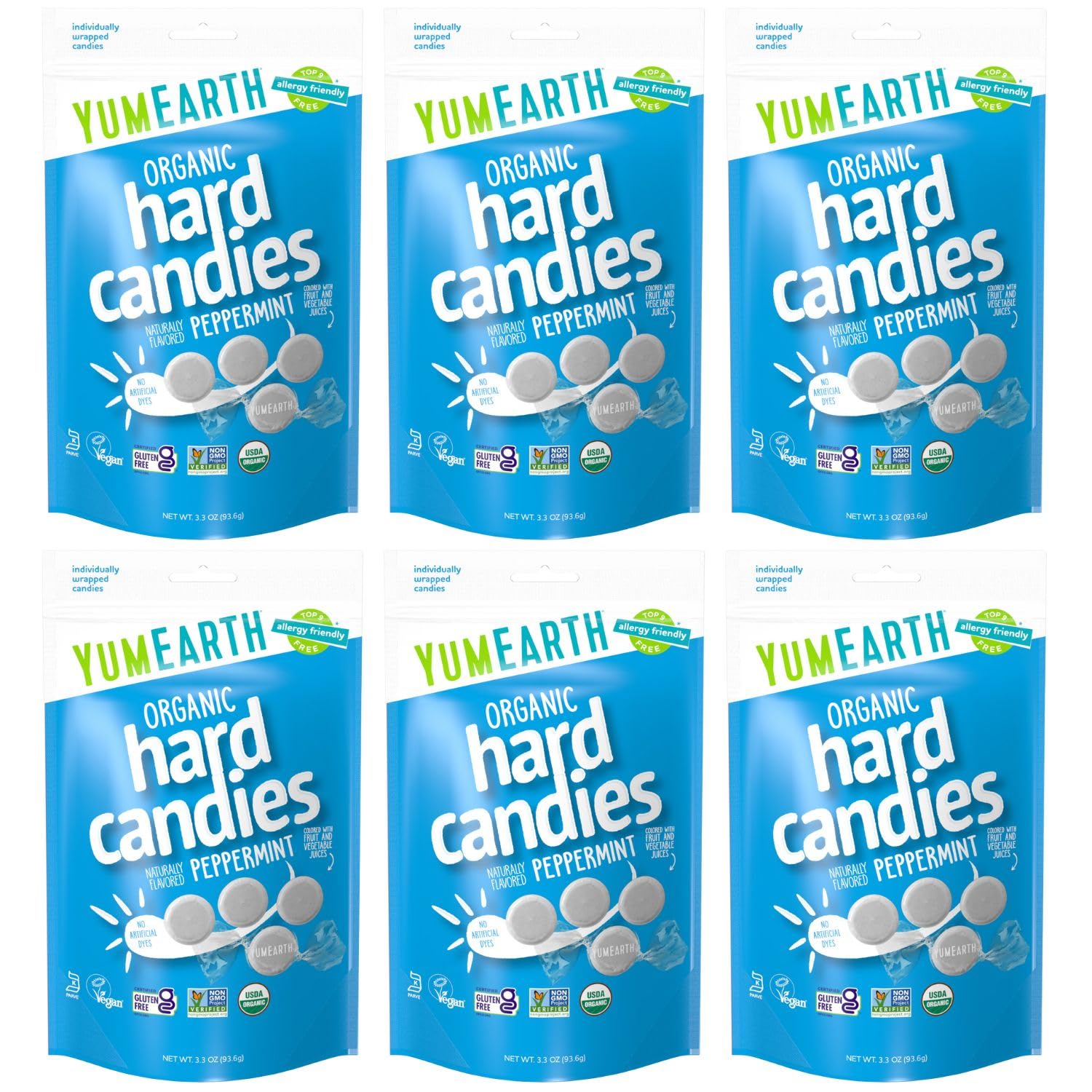 YumEarth Organic Wild Peppermint Drops - Mint Flavored Natural Hard Candy, Peppermint Candy for Kids - Allergy Friendly, Non GMO, Gluten Free, Vegan