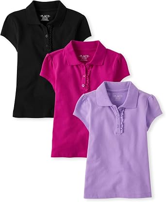 The Childrens Place Girls Short Sleeve Ruffle Pique Polo, 3 Pack