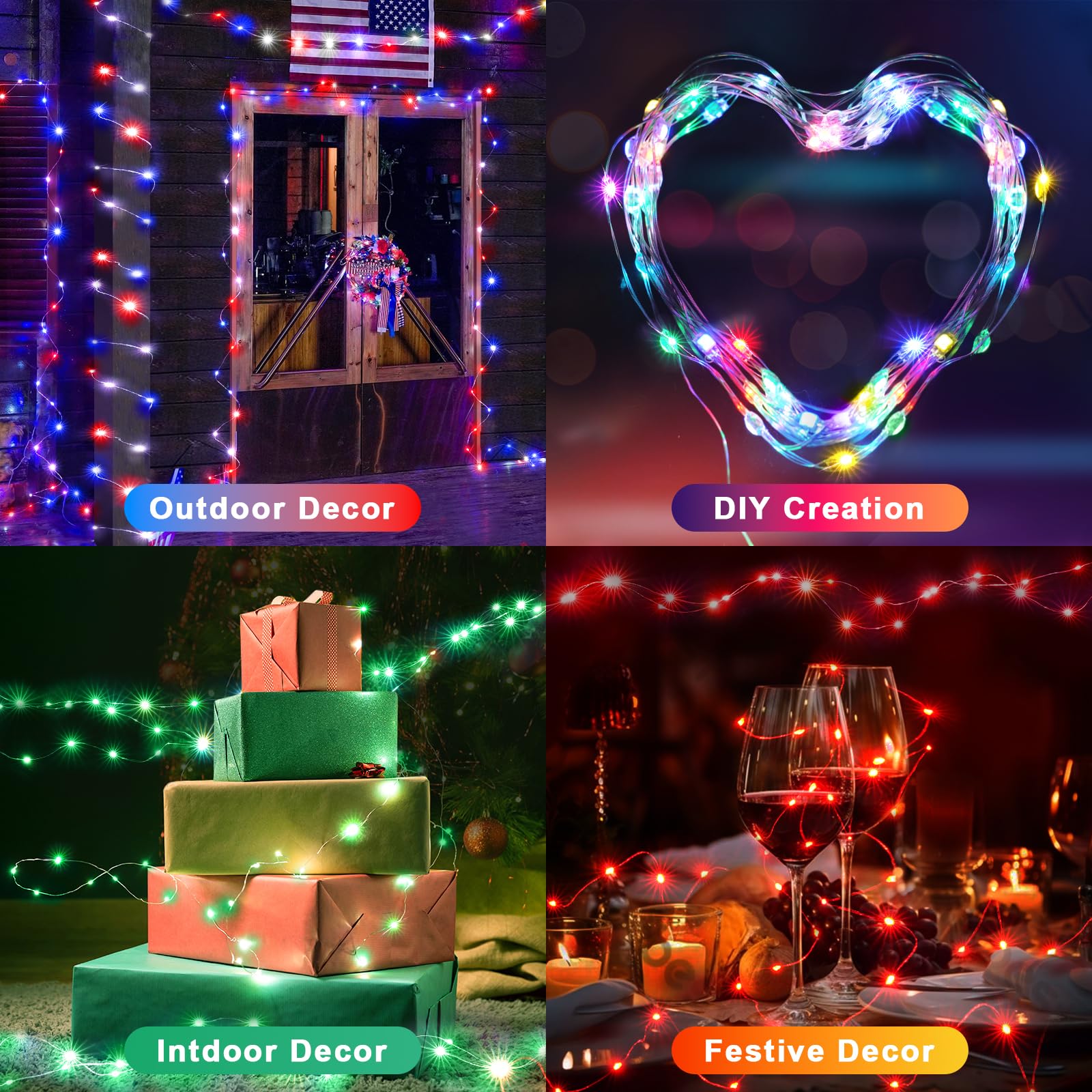 Guirlande lumineuse 200 LED avec télécommande, 196 modes, 24 couleurs changeantes, vitesse réglable, étanchéité IP65, pour arbre, fête, mariage, festival, décoration de chaises de chambre à coucher