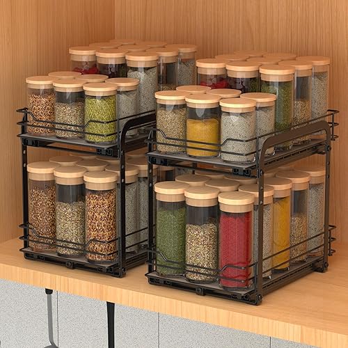 Miniatura 2 de Estante de especias de 2 niveles, organizador de estantes de especias extraíbles para gabinete, cesta de metal resistente de altura ajustable para