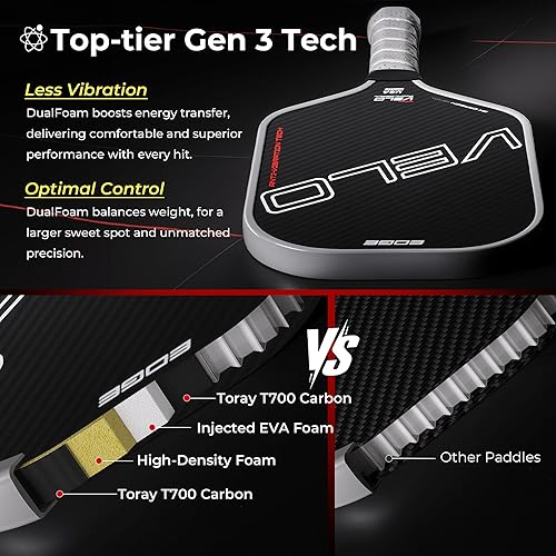 Miniatura 4 de Palas de pickleball profesionales de fibra de carbono con control y giro, doble borde inyectado de espuma para puntos dulces grandes, núcleo de
