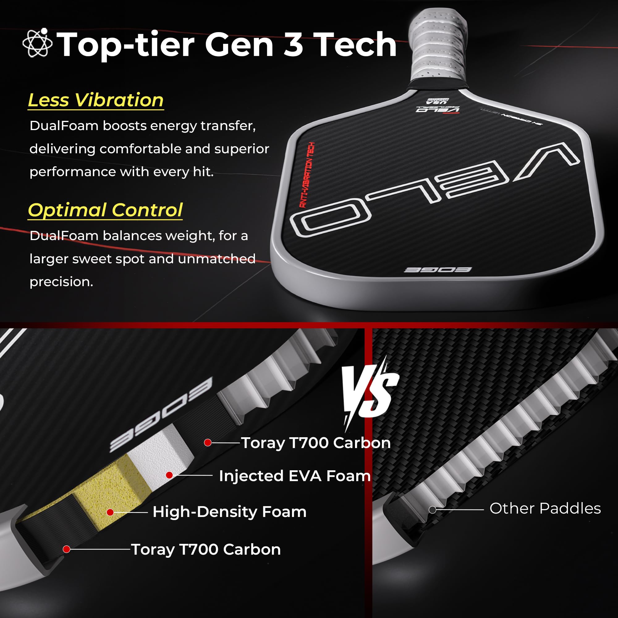 Pickleball Paddles, Raw Carbon Fiber Pickleball Paddle W