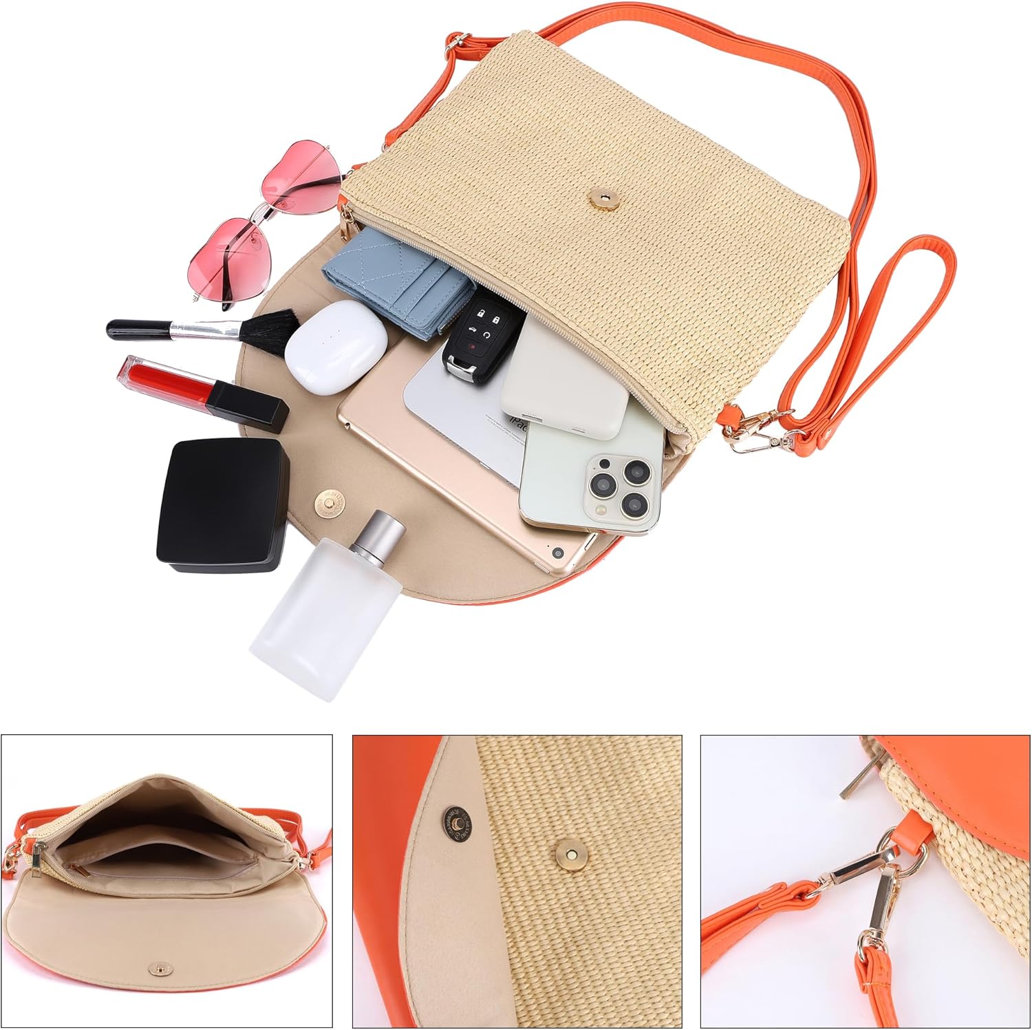 Women's Straw Shoulder Bag Casual Beach Crossbody Clutch Purse - Image 5