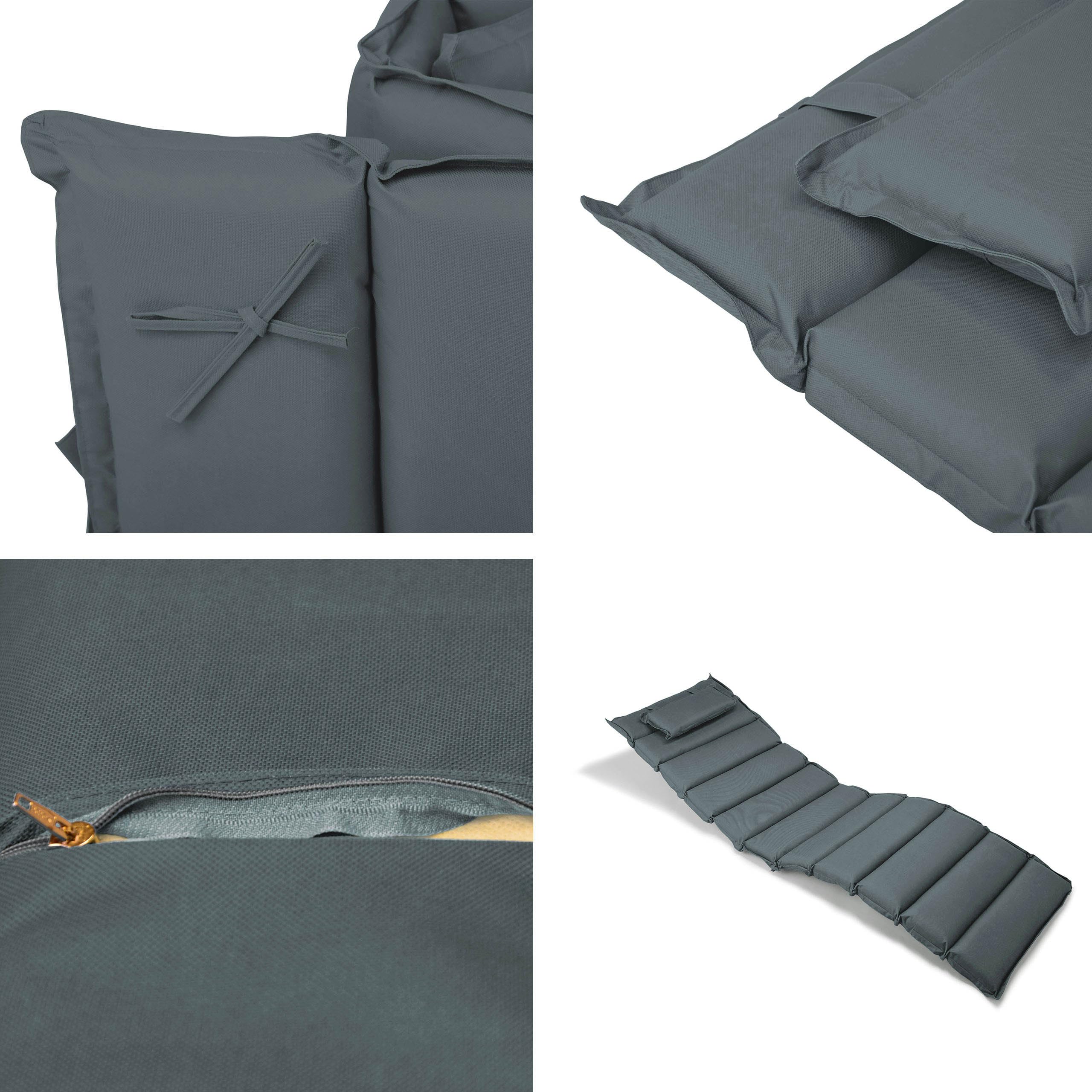 Divero Gartenliege klappbar aus Teakholz, behandelt inkl. Räder, mit Auflage (Farbe: Anthrazit)