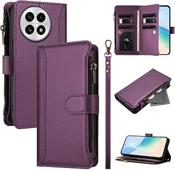 Case for OnePlus 13 5G Wallet Case, Premium PU Leather Zipper Folio Wallet RFID Blocking with Wrist Strap Flip Cover Credit Card Holder, Compatible with OnePlus 13 5G F