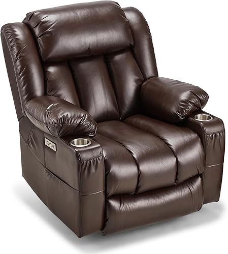 Silla reclinable grande con elevación eléctrica con masaje y calor para ancianos, reclinables anchos con relleno, cuero genuino con microporos