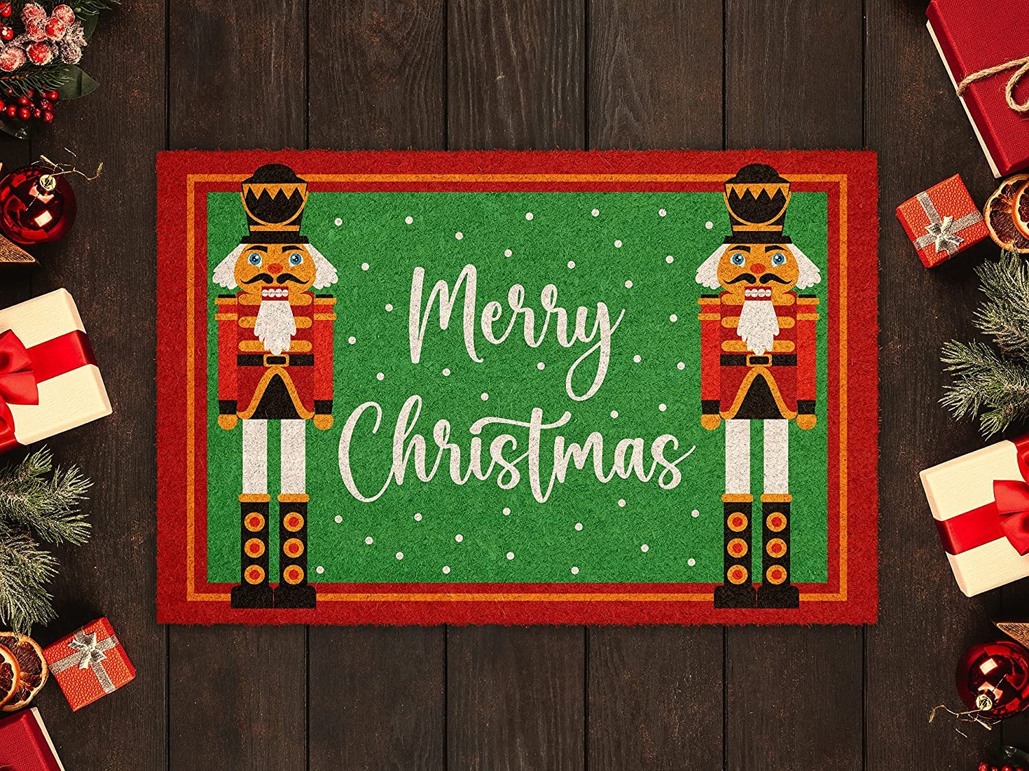 Merry Christmas Nutcracker, Nutcracker Christmas Snow Coir Door Mat, Front Door Mat, Outdoor Mats, Funny Home Kitchen Bedroom Doormat 30x18 Inch