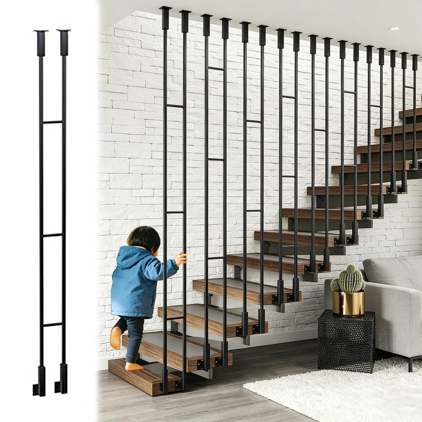 Poste moderno de barandilla en acero estructural para escaleras interiores