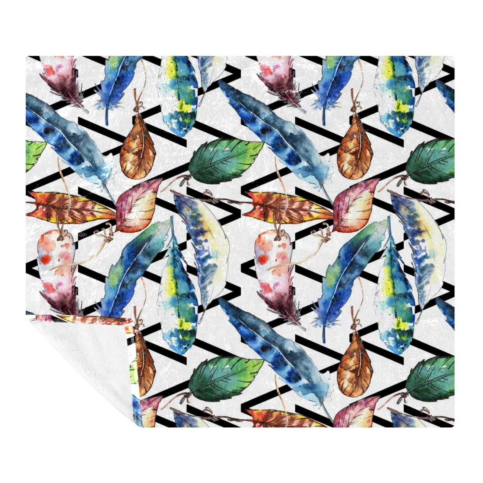 Plaid en microfibre haut de gamme motif aquarelle plumes pour lit et canapé