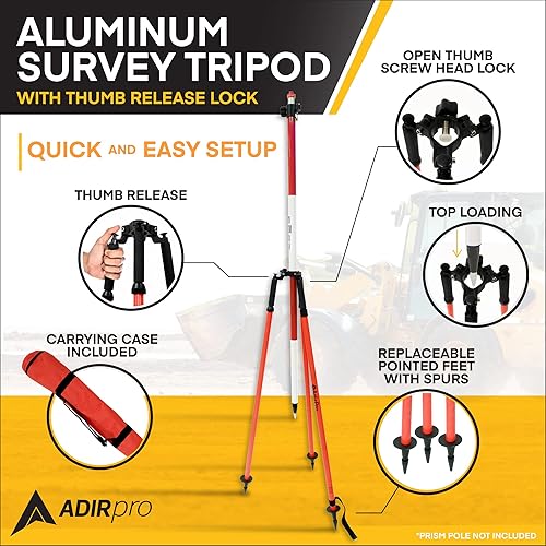 Miniatura 2 de AdirPro Trípode de poste de prisma  Trípode de poste de aluminio  Uso para poste de levantamiento, varilla Rover, poste GPS, personal de nivelación