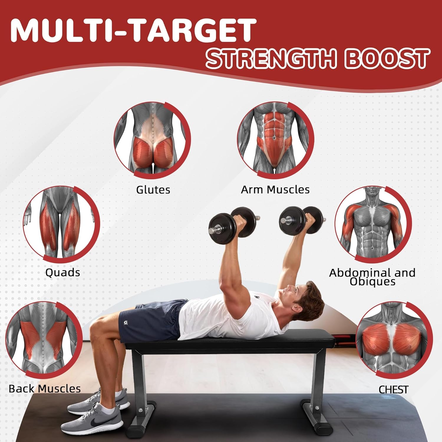 Fitvids Flat Weight Bench, Heavy Duty Flat Workout Bench for Home Gym Weight Training