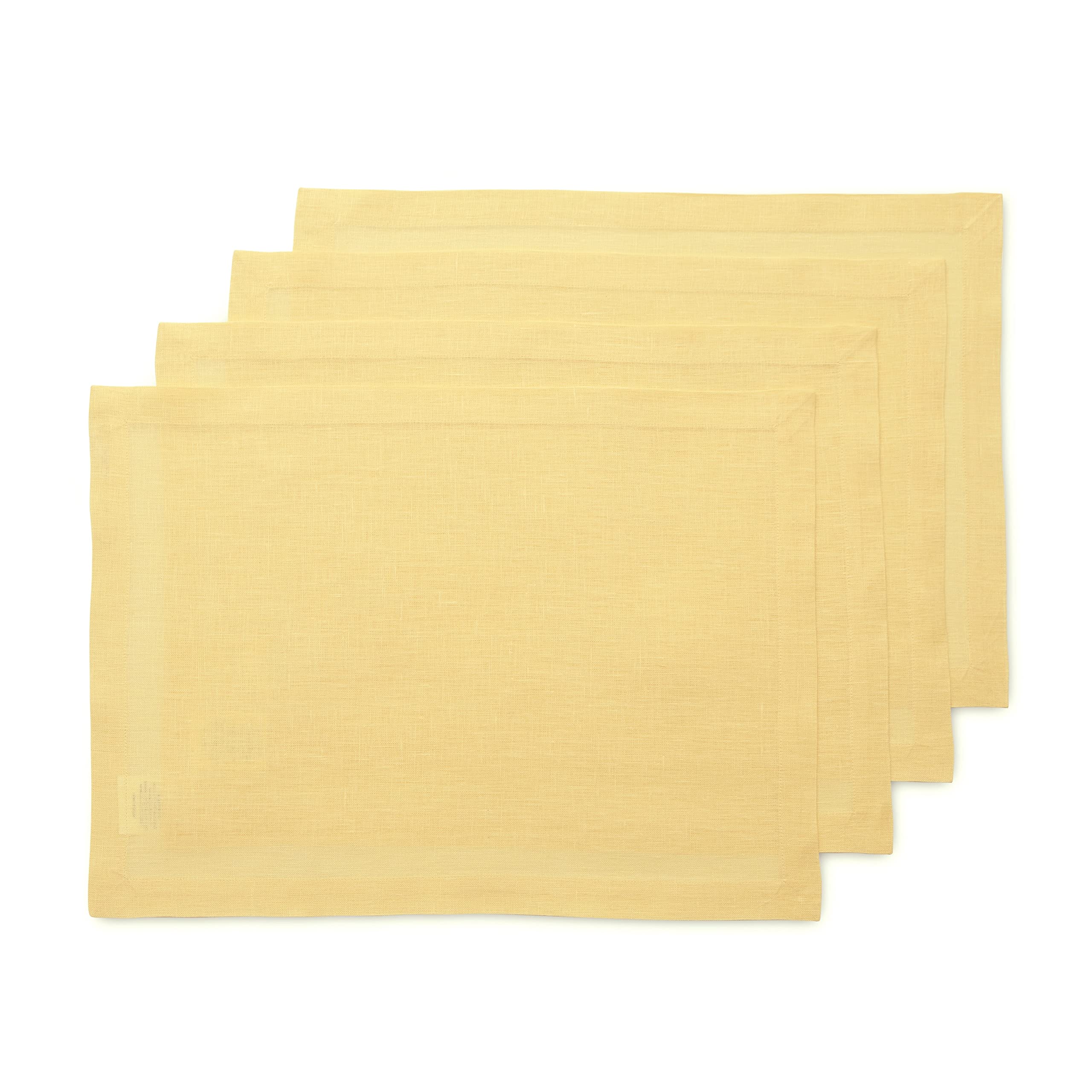 Solino Home Juego de 4 manteles individuales de lino amarillo de 14 x 19 pulgadas, 100 % lino puro, para primavera, Pascua, lavable a máquina y hecho a mano de lino europeo, Fete