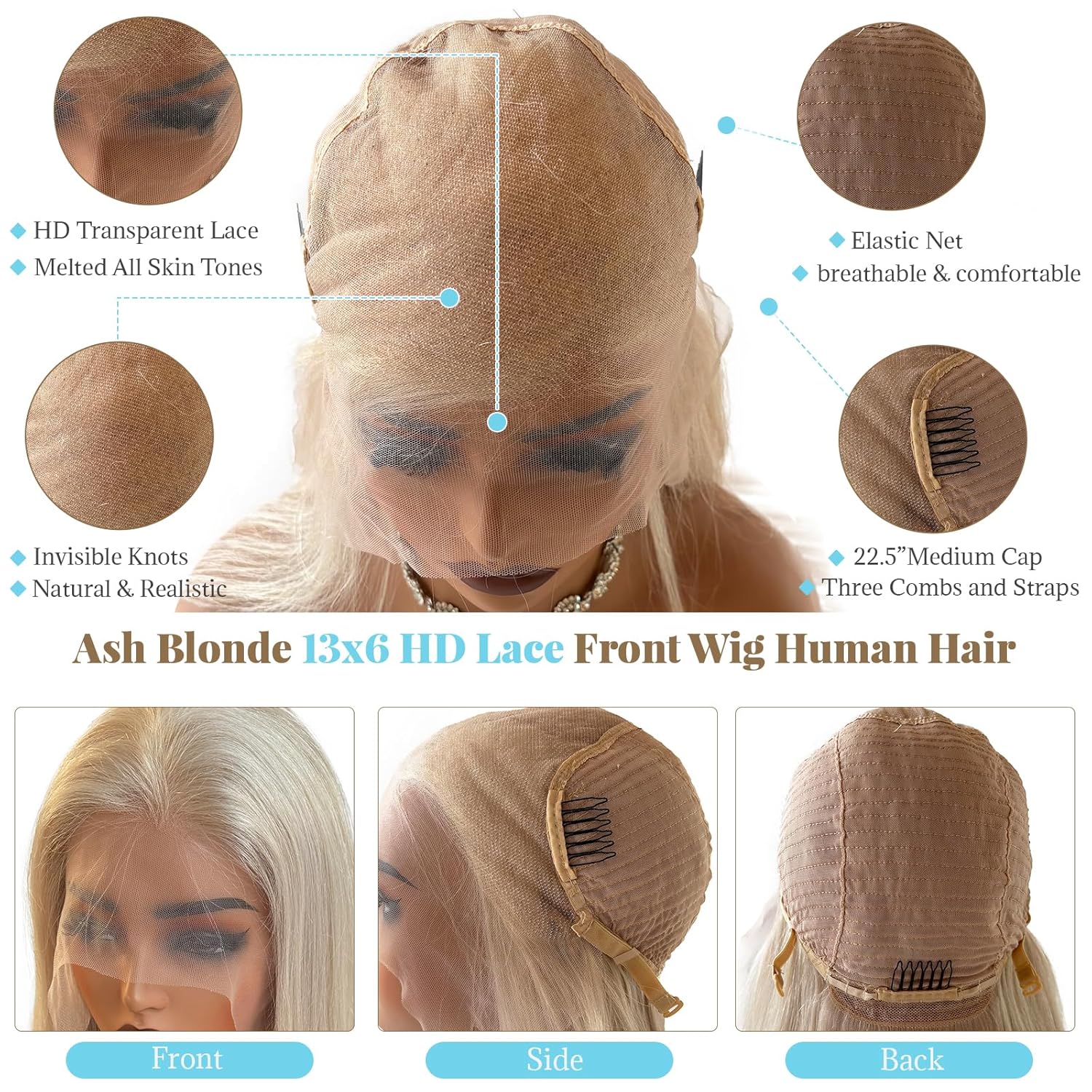 Licoville Platinum Blonde 13x6 HD Lace Front Wigs Human Hair 18 Inch White Platinum Blonde Wig Human Hair Glueless 180% Density Straight Blond Wigs for Black Women Pre Plucked
