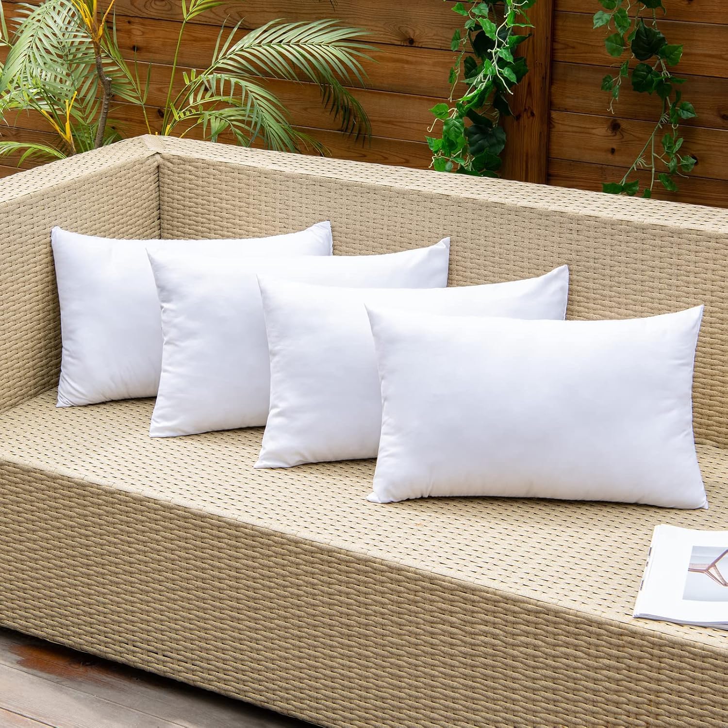 Rembourrage de coussin en fibre creuse siliconée à haute récupération, indéformable, doux, moelleux, hypoallergénique, anti-mites, pour canapé ou lit, pour la maison, 4 coussins 35 x 55 cm