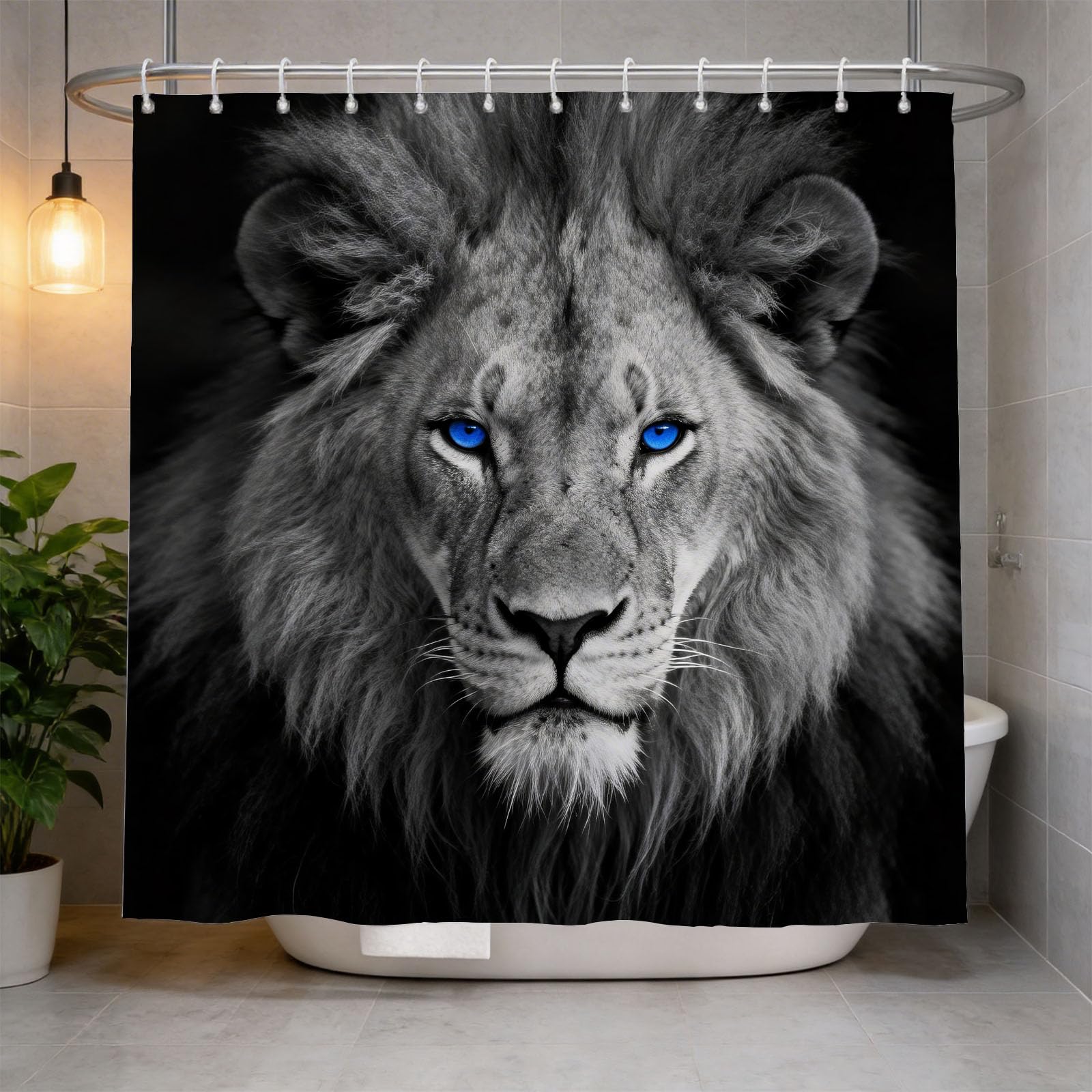 Hongduo 3D Lion Shower Curtain for Stalls Bathtubs Teens Adult Bathroom Decor Shower Curtain Set Polyester Fabric Waterproof 200x200cm/79X79 Inch with Hooks