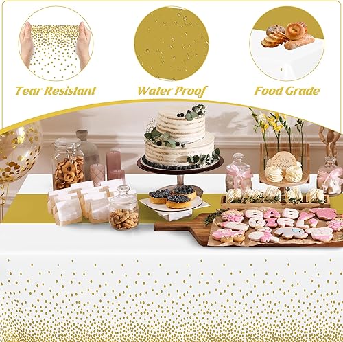 Miniatura 3 de QZYL 4 manteles de plástico, mantel de plástico de 54 x 108 pulgadas, mantel de mesa de punto dorado blanco, decoración de fiesta de Año Nuevo,