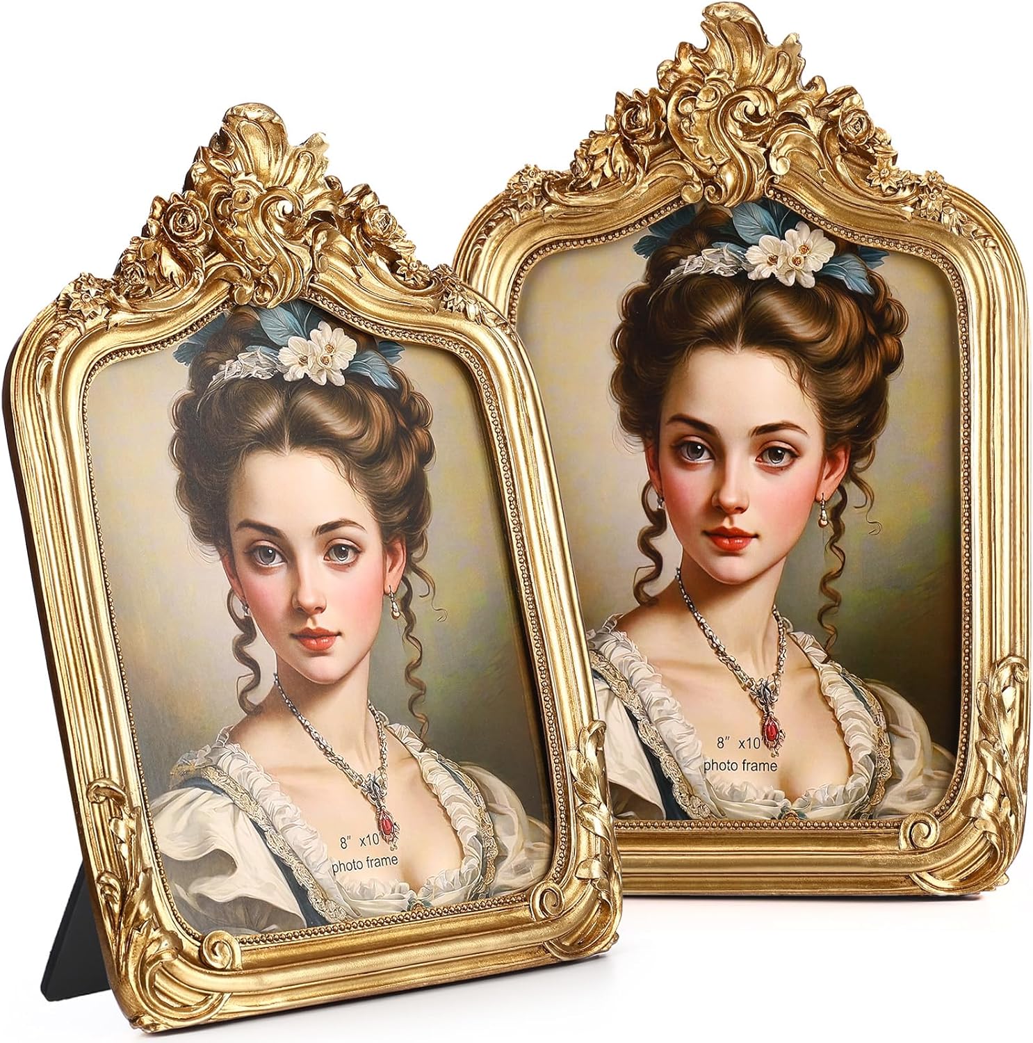 Geelin 2 Pcs 8 x 10 Inches Victorian Gold Frame Baroque Ornate Rectangle Antique Vintage Photo Picture Frame with Backboard Glass Front for Desktop Display Wall Hanging Wedding Bridal Shower (Fashion)