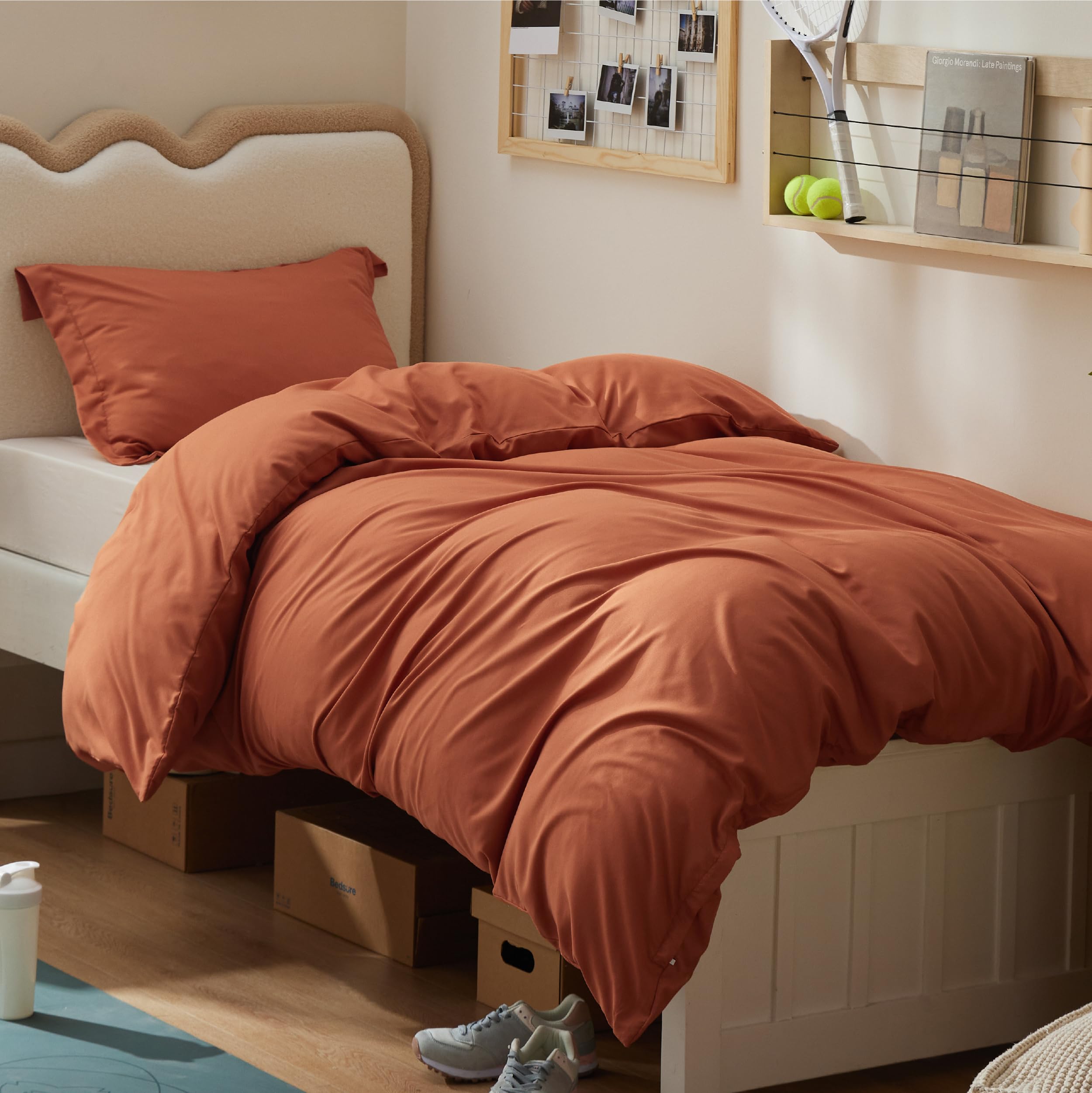 Bedsure Duvet Cover Twin/Twin XL Size - Soft Double Brushed Bedding Set for Kids &amp; Adults, Zipper Closure, 2 Pieces, Includes 1 Duvet Cover (68"x90") &amp; 1 Pillow Sham, NO Comforter, Terracotta