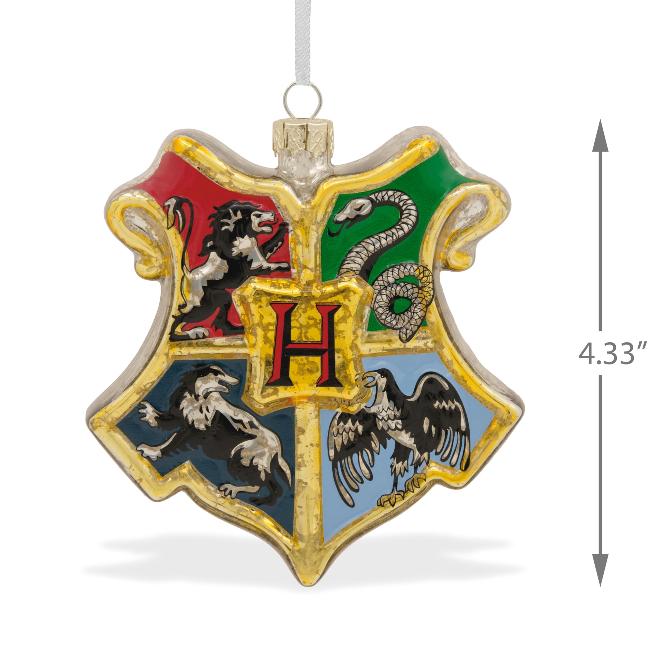 Hallmark Ozdoba ze szkła Hogwartu z herbem Harry'ego Pottera, szklana ozdoba wisząca, prezenty na Boże Narodzenie, Gryffindor, Slytherin, Ravenclaw, Hufflepuff