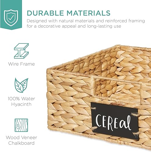Miniatura 5 de Best Choice Products Juego de 4 cestas de despensa de jacinto de agua de 13 x 12 pulgadas, organizadores de cocina tejidos con etiqueta de pizarra,
