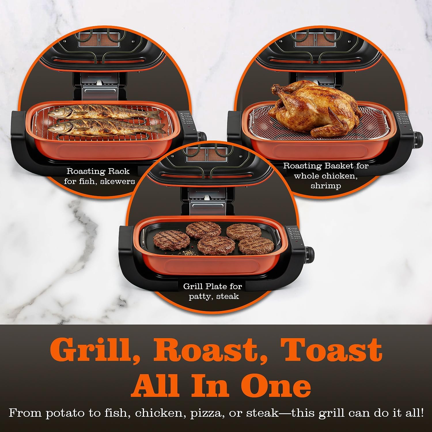 Electric Grill, Techwood 3-in-1 Indoor Grill Fish Roaster, Odor-Free 3-Layer Filter Korean BBQ Grill, Timer Control Knob, Double Sided Heating, Roast, Toast, Grill & More for Parties & Everyday Meals
