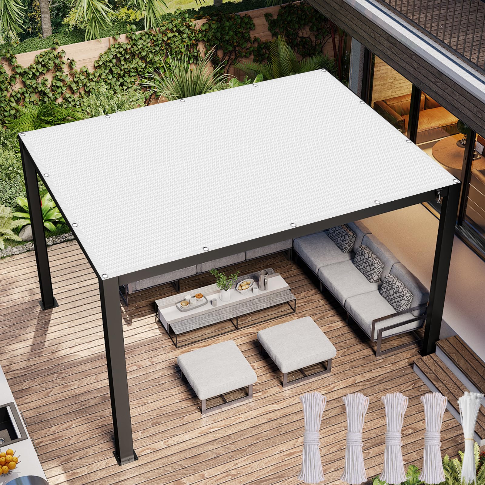 Voile d'ombrage bloquant 98% rayons UV en HDPE respirant pour pergola