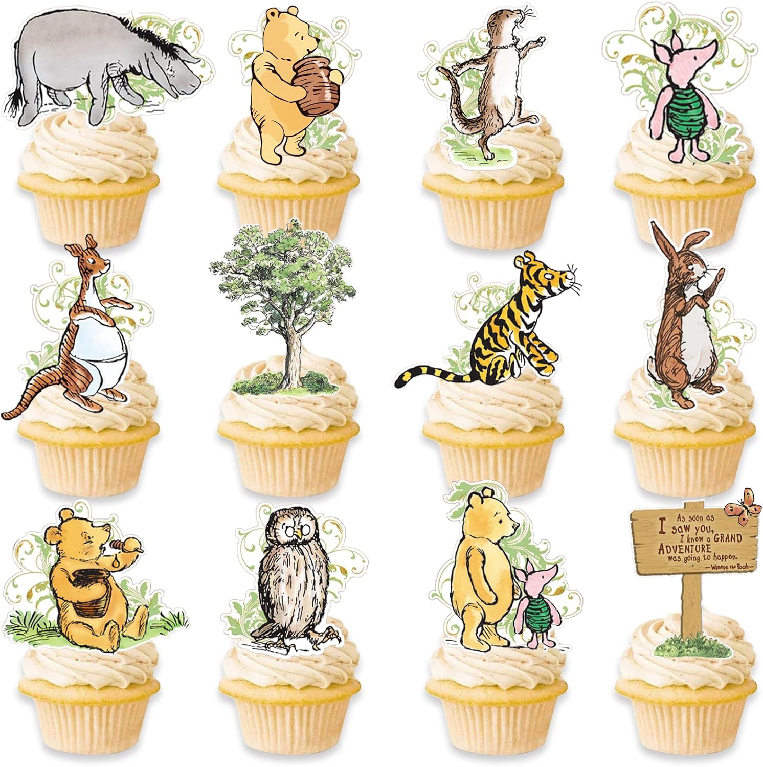 48pcs Winnie Cupcake Toppers for Baby Shower Decorations Classic Winnie Cupcake Decorations Birthday Party Decorations