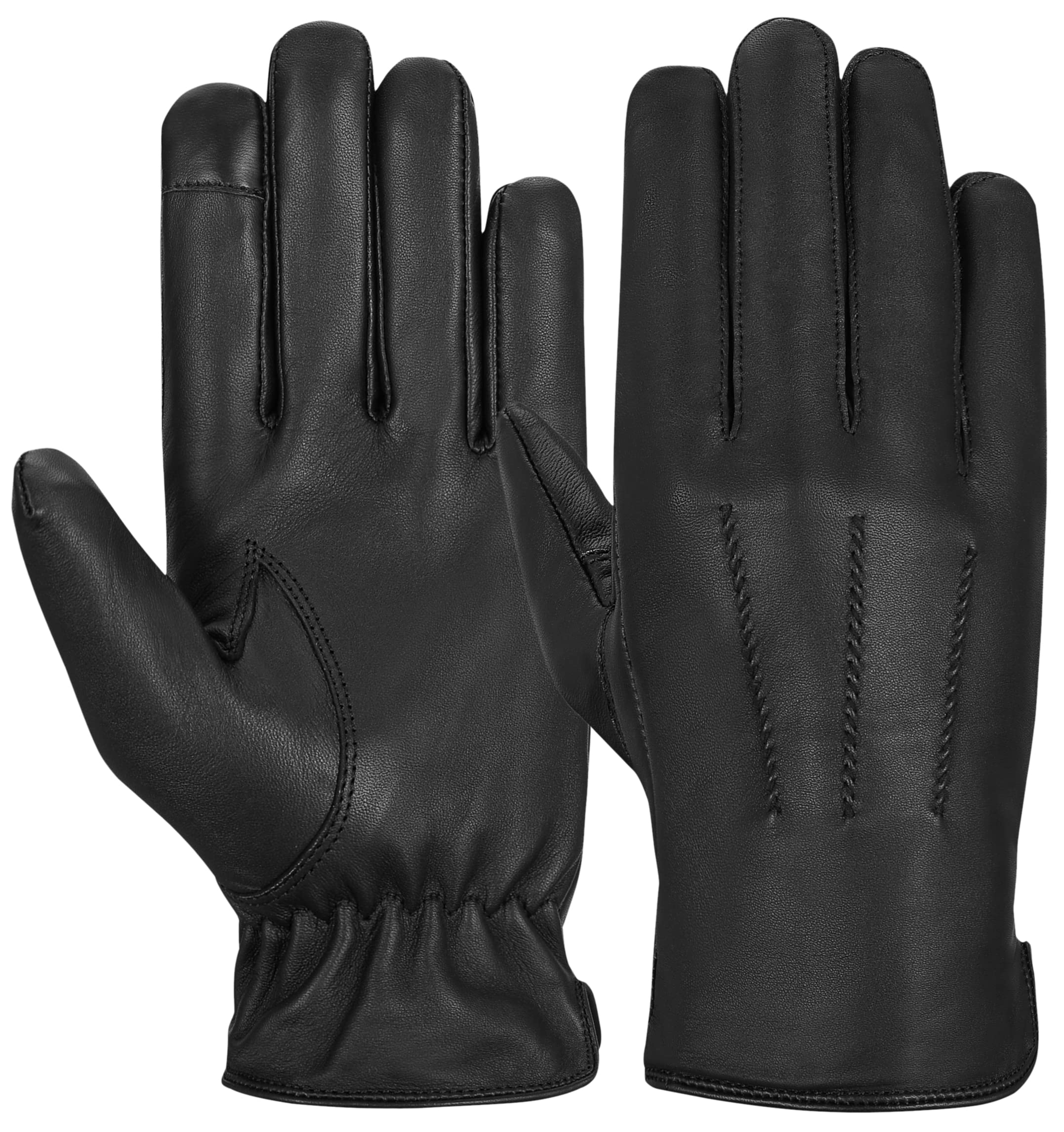 Hand Fellow Genuine Leather Gloves Mens Leather Gloves Fleece Lined Touch Screen Leather Driving Gloves Winter Gloves Thermal Gloves (Black, 2XL)