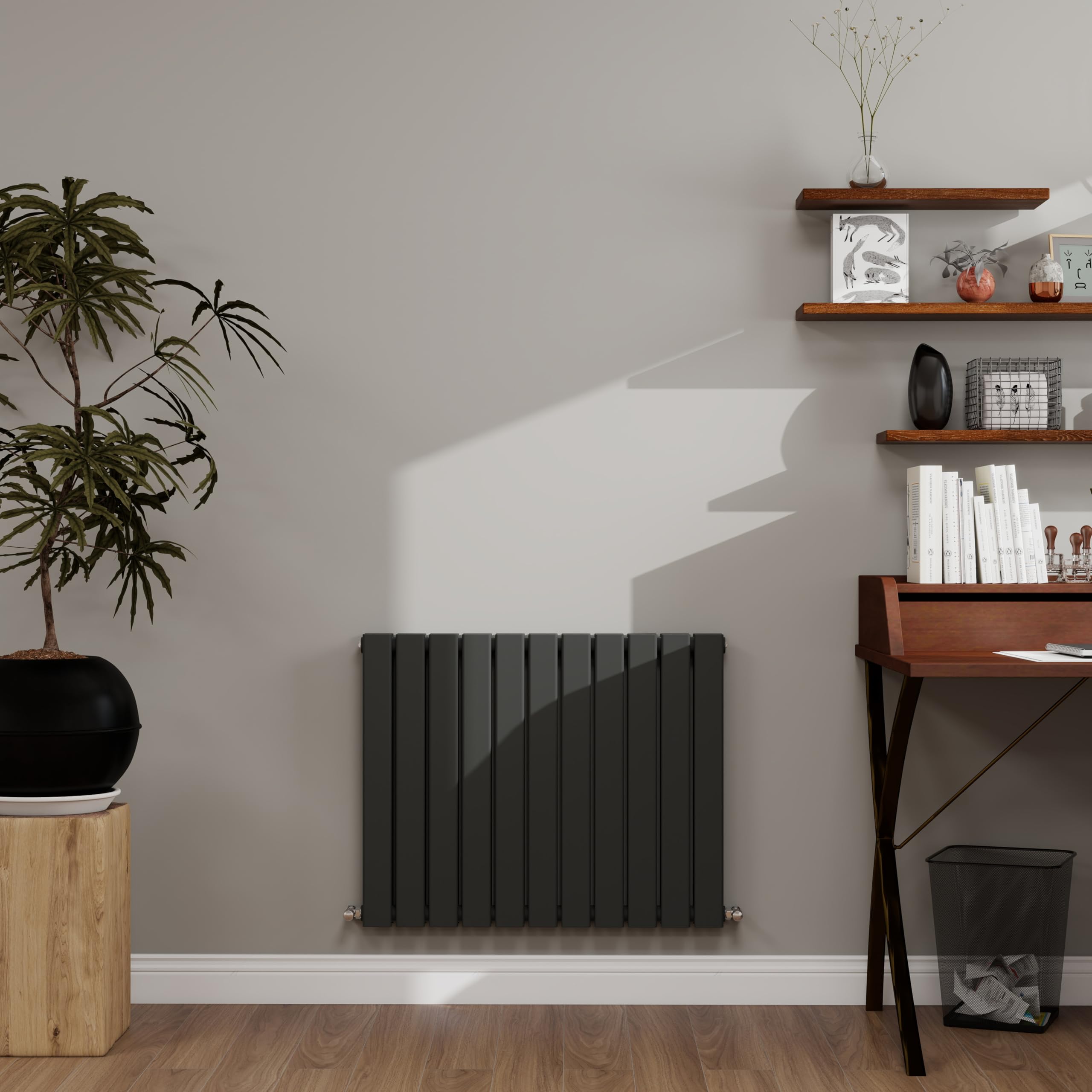 Anthracite Designer Radiator Horizontal 600×748mm Double Flat Panel - Wall/Floor Mounted for Modern Multi-Scene & Central Heating 3386 BTU
