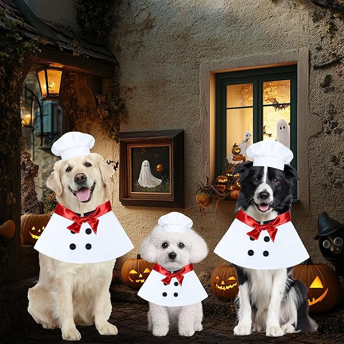 Disfraz de Chef para Perro Halloween, Sombrero y Bufanda Roja Talla S miniatura 5