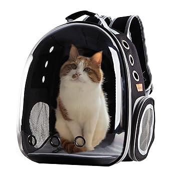 XZKING Cat Backpack Carriers, Ventilate Transparent Space Capsule Backpack for Puppies Traveling, Camping and Hiking (Black)