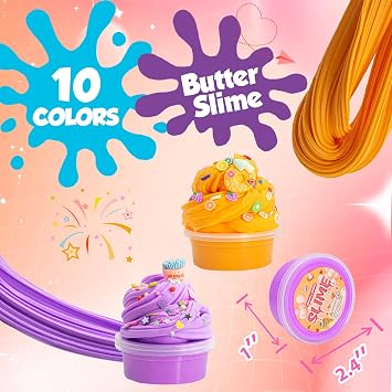 Slime Kit, 10 Pack Butter Slime with Fun Charms, Soft Slices, Foam Balls, Glitter - Girls Birthday Presents, Gifts for 6 7 8 9 10 Year Old Girls Boys, Arts and Crafts Kits for Kids Toys Age 6-12