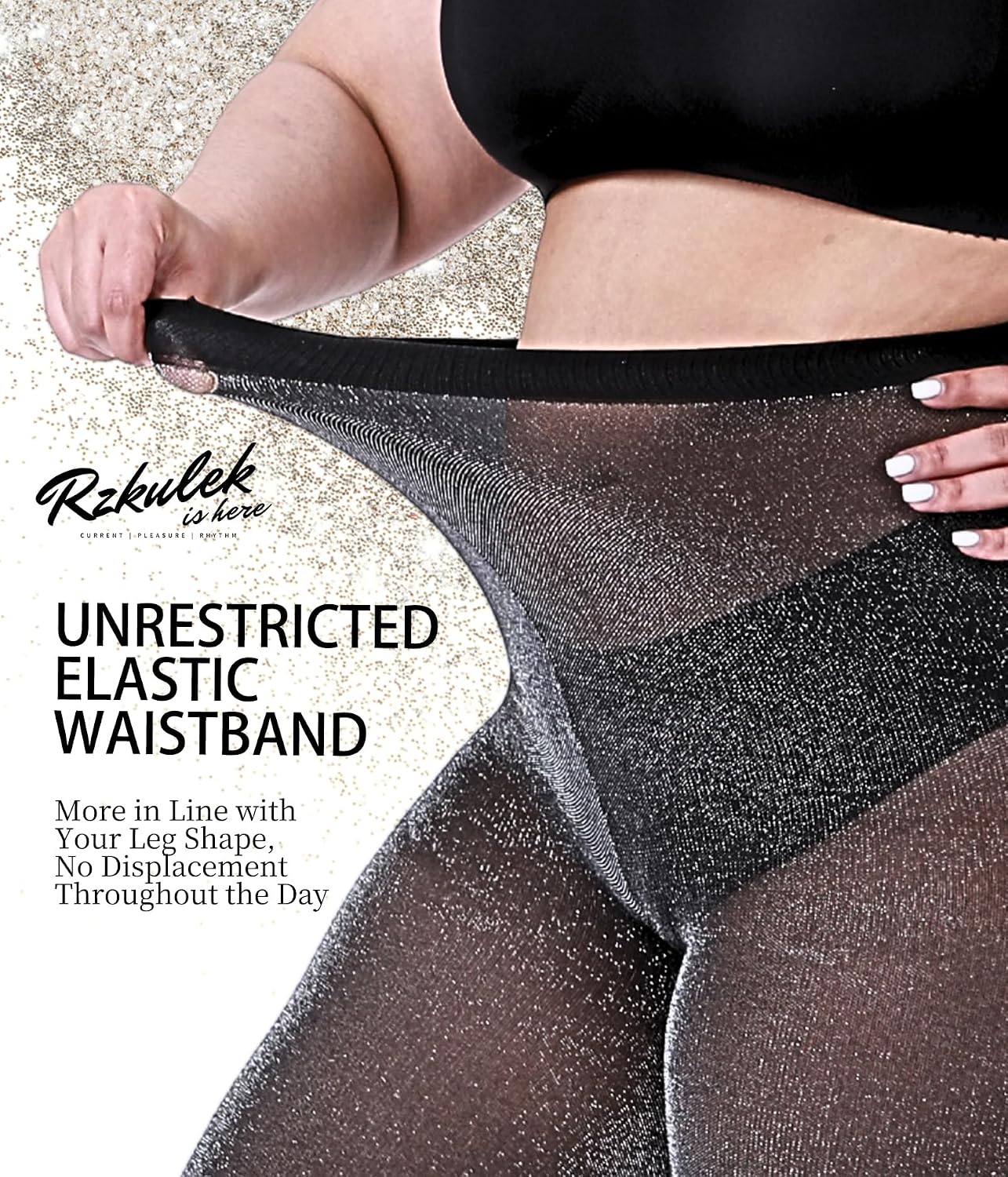 Women's Plus Size Sparkly Metallic Shimmer Tights, 50D High Waist Glitter Pantyhose for Party/Evening Wear image 4