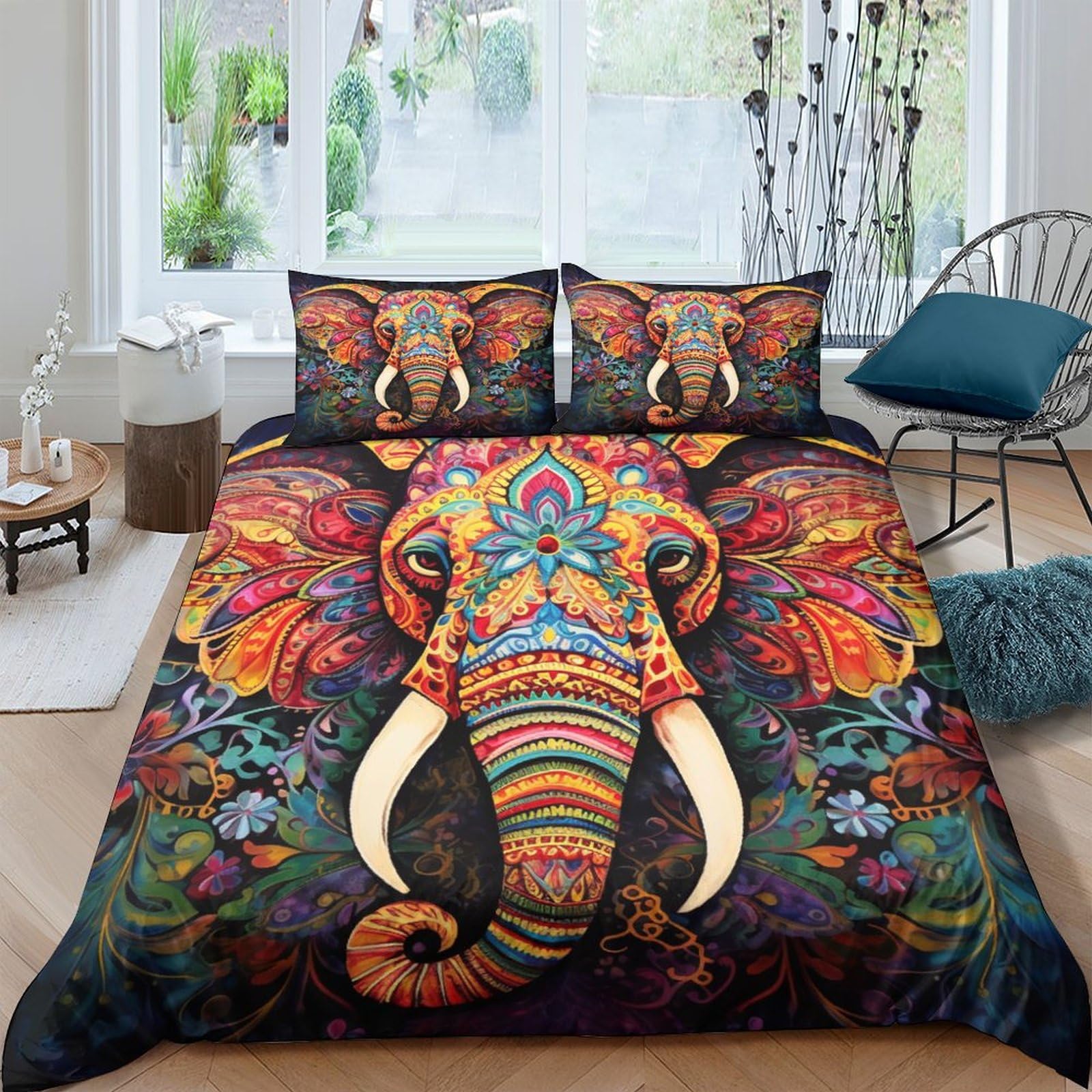 Housse de couette éléphant avec fermeture éclair pour lit double 200x200 cm