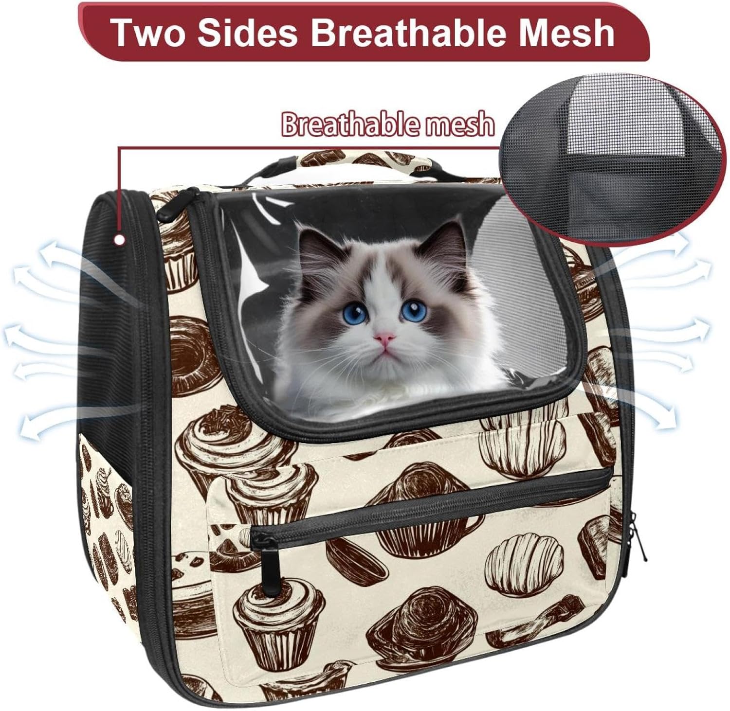 Bakery Chocolate (1) Pet Carrier Airline Approved Soft Sided Portable Cozy Travel Pet Bag, Car Seat Safe Carrier for Cats and Dogs
