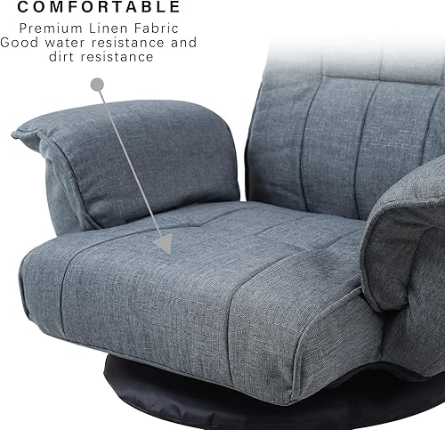 Miniatura 4 de FLOGUOR Silla de juego giratoria 360 con 14 posiciones ajustables, sofá plegable de suelo con reposabrazos, sofá cama para salón y sala de estar,