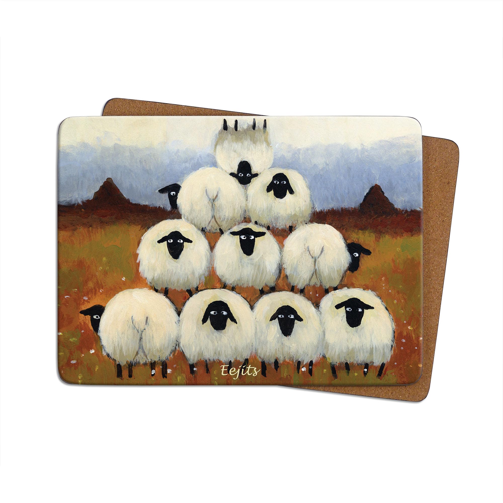 Thomas Joseph Multicolor Eejits Table Mat - Sheep Gift - Cork Backed Hardboard Placemat - 290Mm X 215Mm - 1 Piece